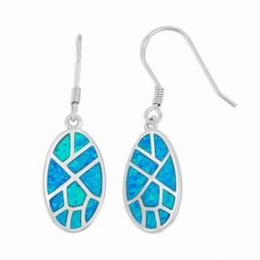 Sterling Silver Blue Inlay Opal Oval Earrings