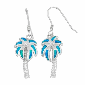 Sterling Silver Blue Inlay Opal Palm Tree Earrings