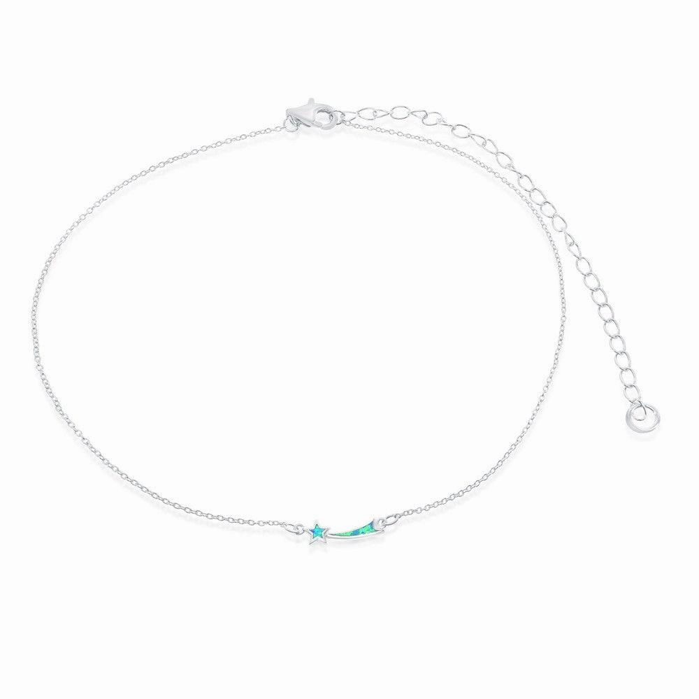 Sterling Silver Blue Inlay Opal Shooting Star Choker Necklace