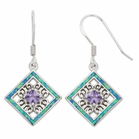 Sterling Silver Blue Inlay Opal Square Earrings