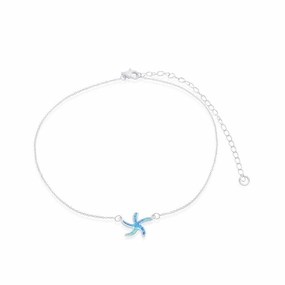 Sterling Silver Blue Inlay Opal Starfish Choker Necklace