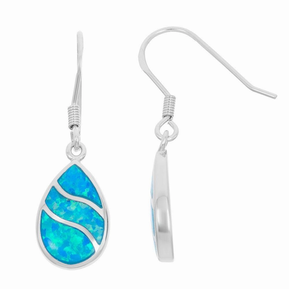 Sterling Silver Blue Inlay Opal Teardrop Earrings