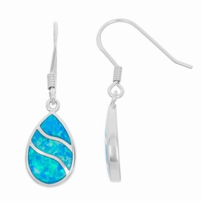 Sterling Silver Blue Inlay Opal Teardrop Earrings