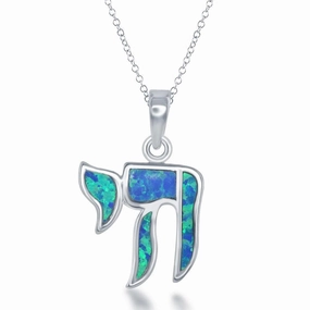 Sterling Silver Blue Inlay Opal Teardrop Pendant