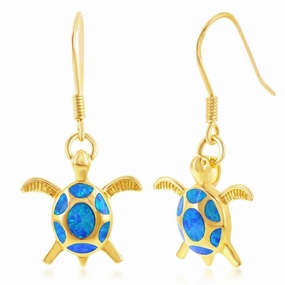 Sterling Silver Blue Inlay Opal Turtle Earrings