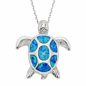 Sterling Silver Blue Inlay Opal Turtle Pendant