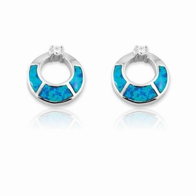 Sterling Silver Blue Inlay Open Circles Earrings
