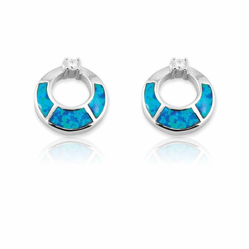 Sterling Silver Blue Inlay Open Circles Earrings