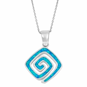 Sterling Silver Blue Inlay Square Swirl Pendant