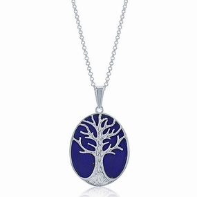 Sterling Silver Blue Lapis with Tree Pendant Chain