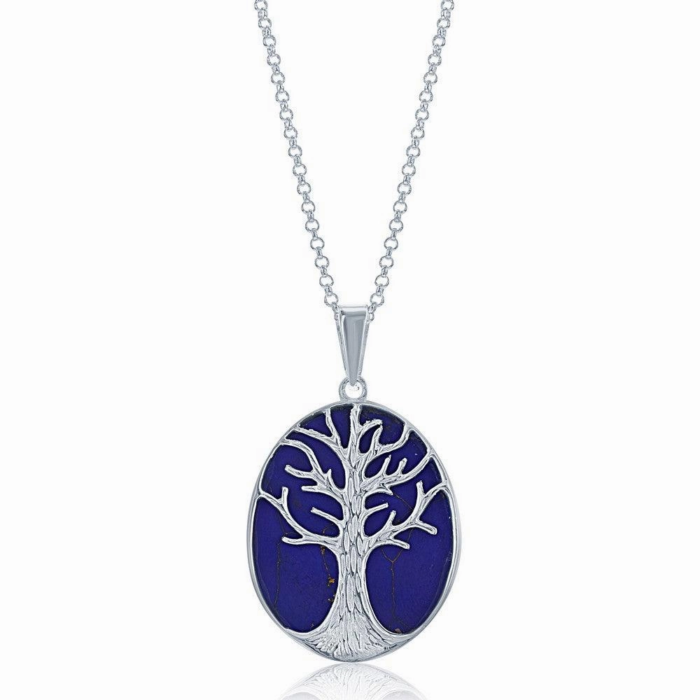 Sterling Silver Blue Lapis with Tree Pendant Chain
