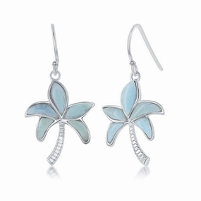 Sterling Silver Blue Larimar Palm Tree Earrings
