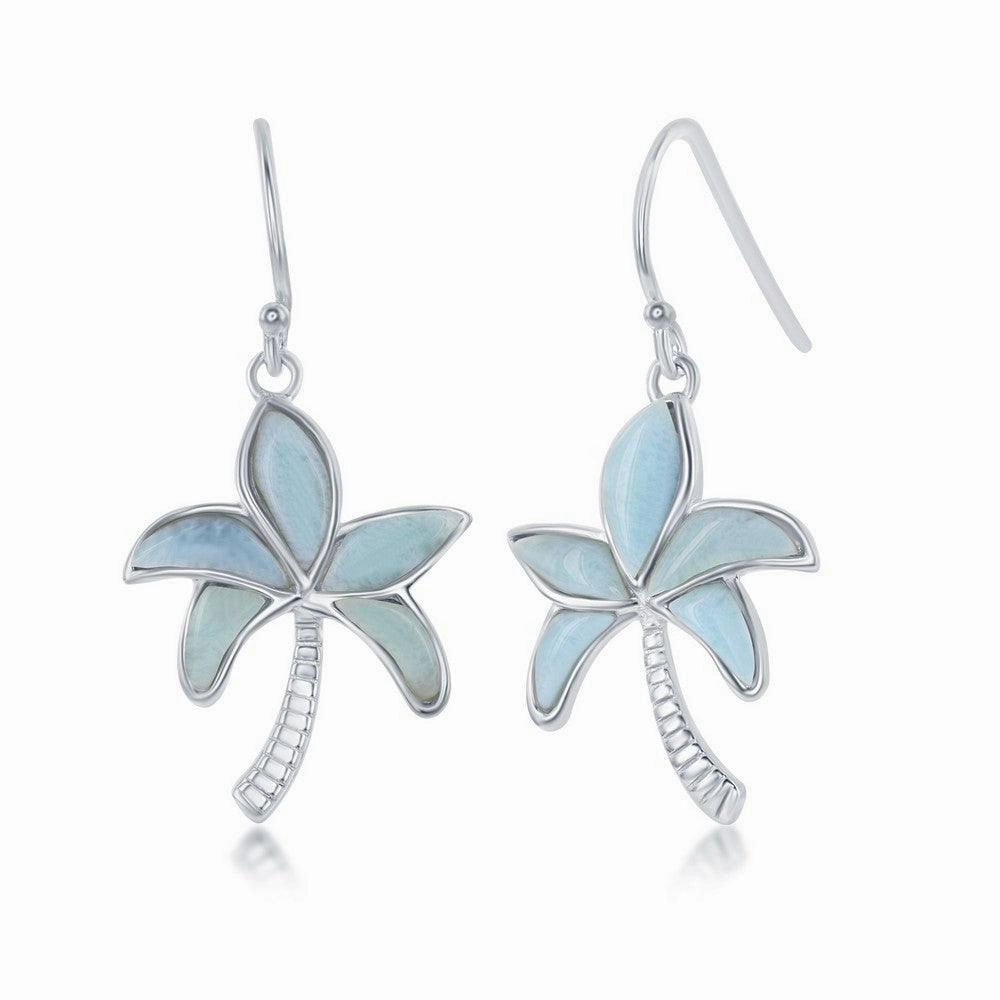 Sterling Silver Blue Larimar Palm Tree Earrings