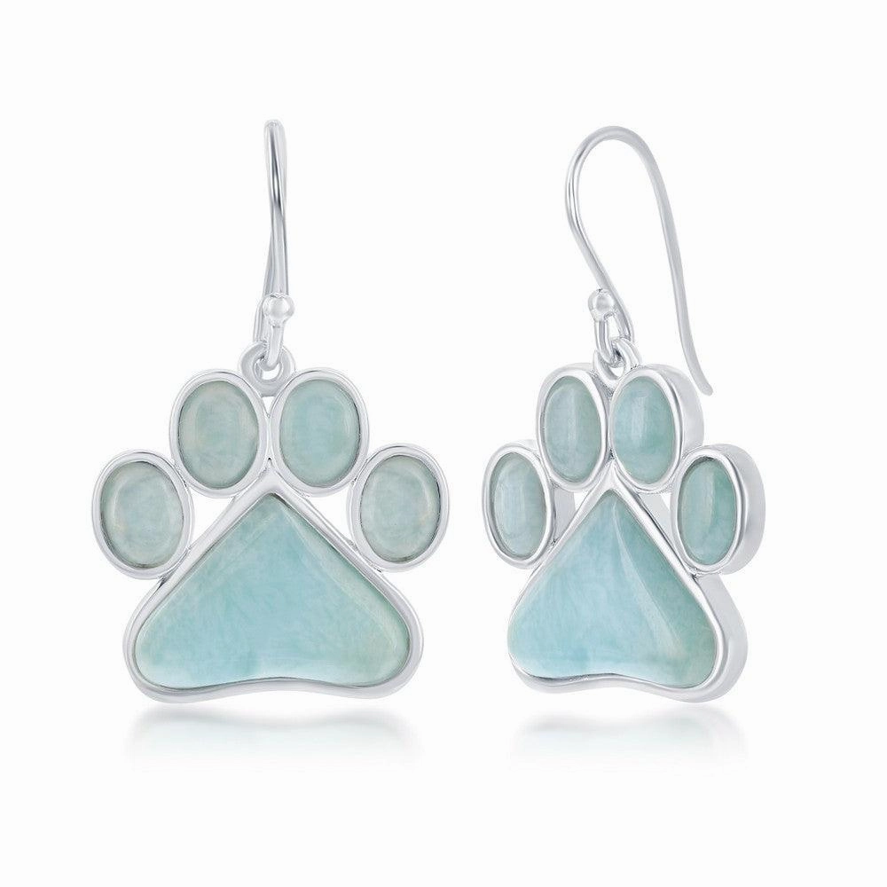 Sterling Silver Blue Larimar Paw Print Earrings