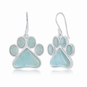 Sterling Silver Blue Larimar Paw Print Earrings