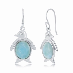 Sterling Silver Blue Larimar Penguin Earrings