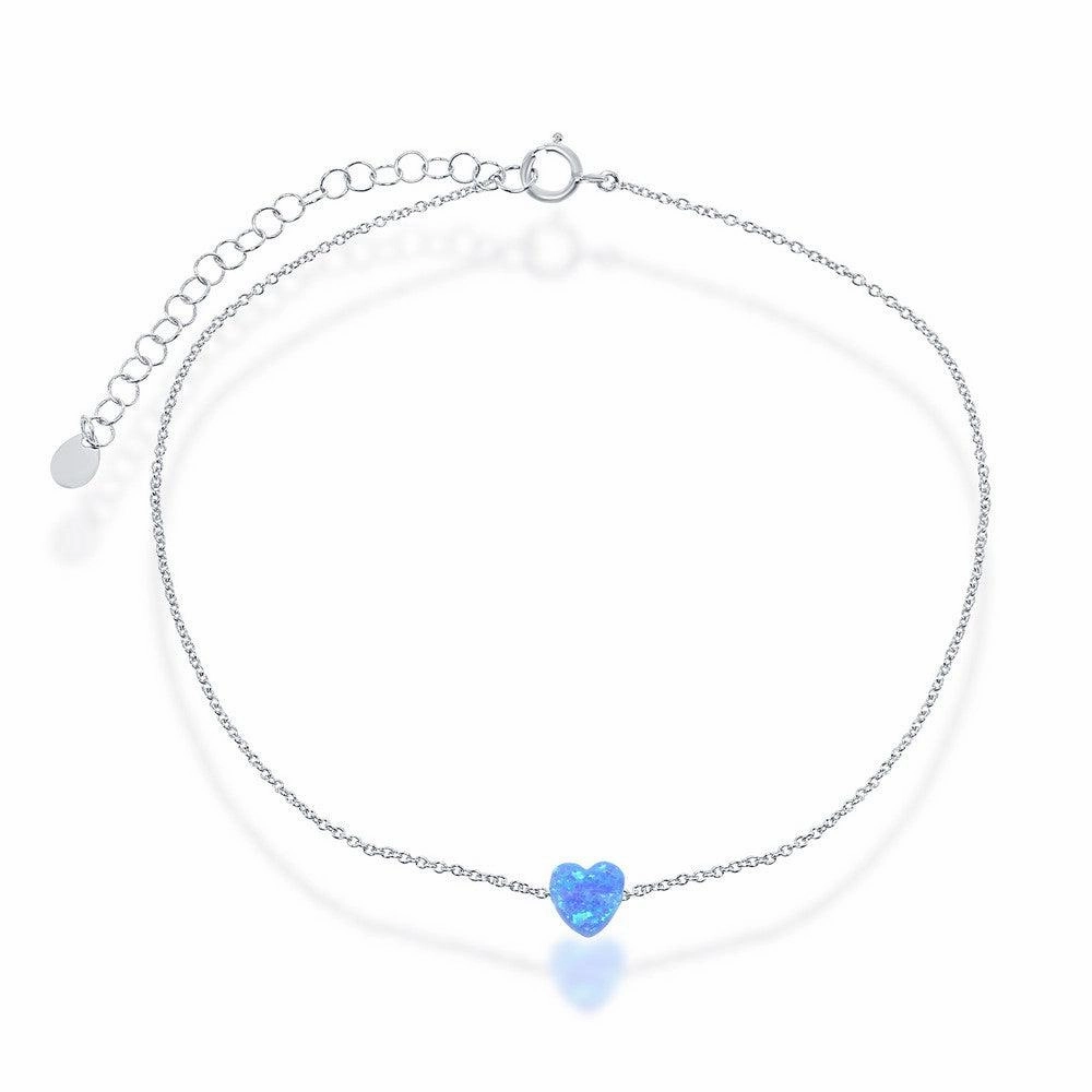 Sterling Silver Blue Opal Heart Anklet