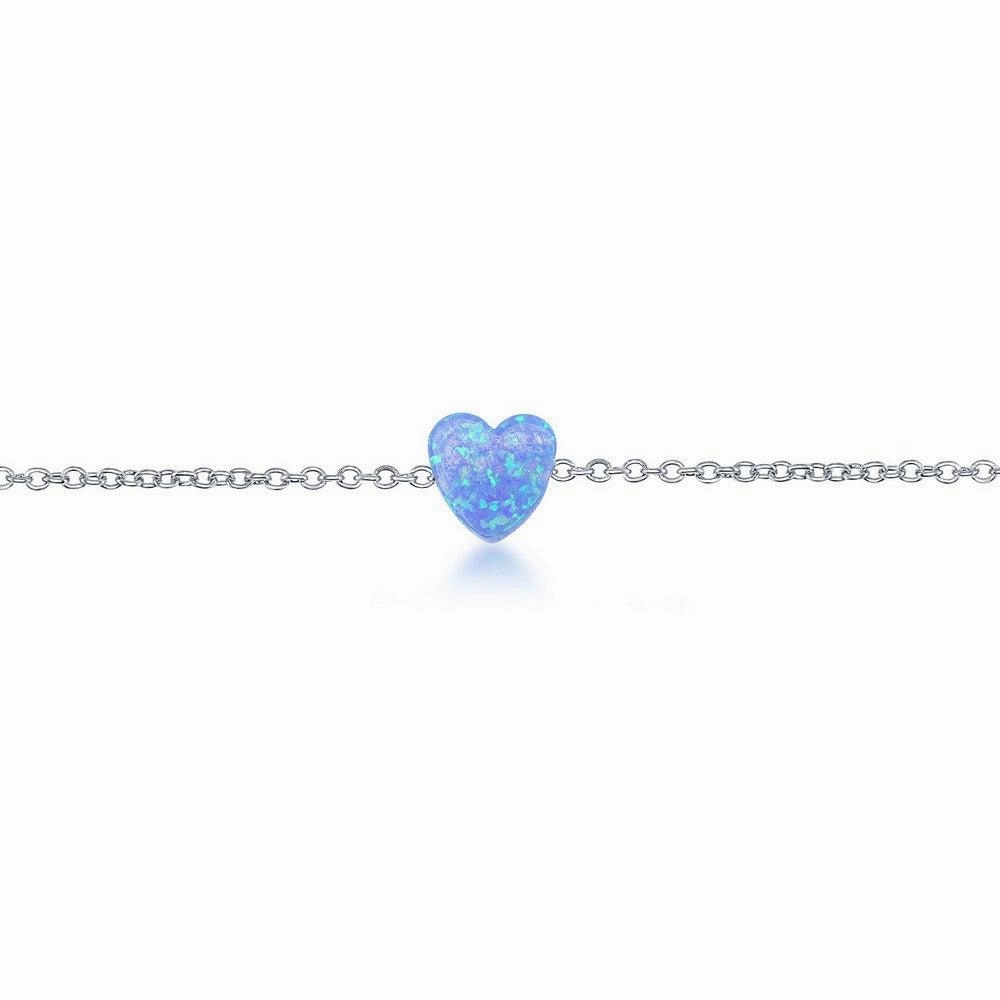 Sterling Silver Blue Opal Heart Anklet
