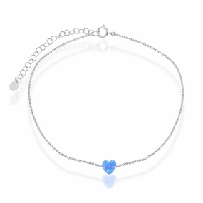 Sterling Silver Blue Opal Heart Anklet