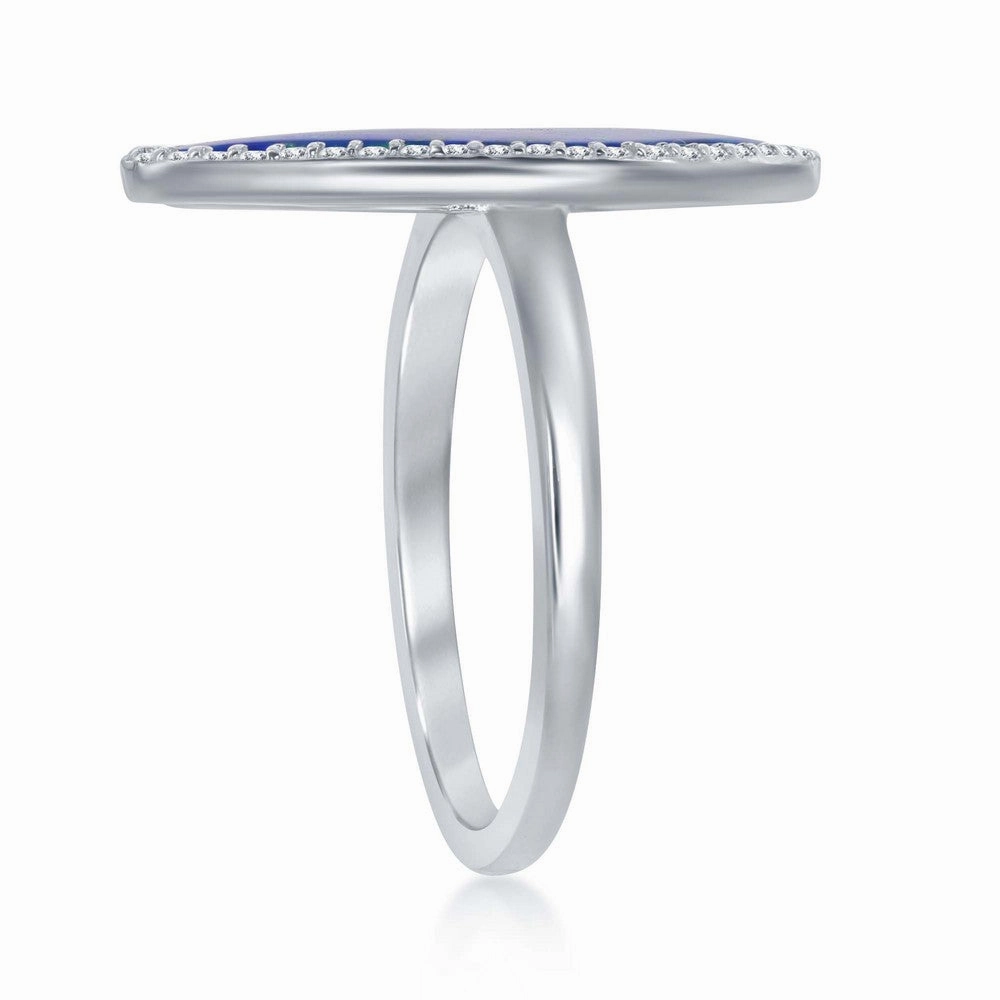 Sterling Silver Blue Opal Irregular Shape with CZ Ring - W-1909