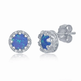 Sterling Silver Blue Opal Stud Earrings