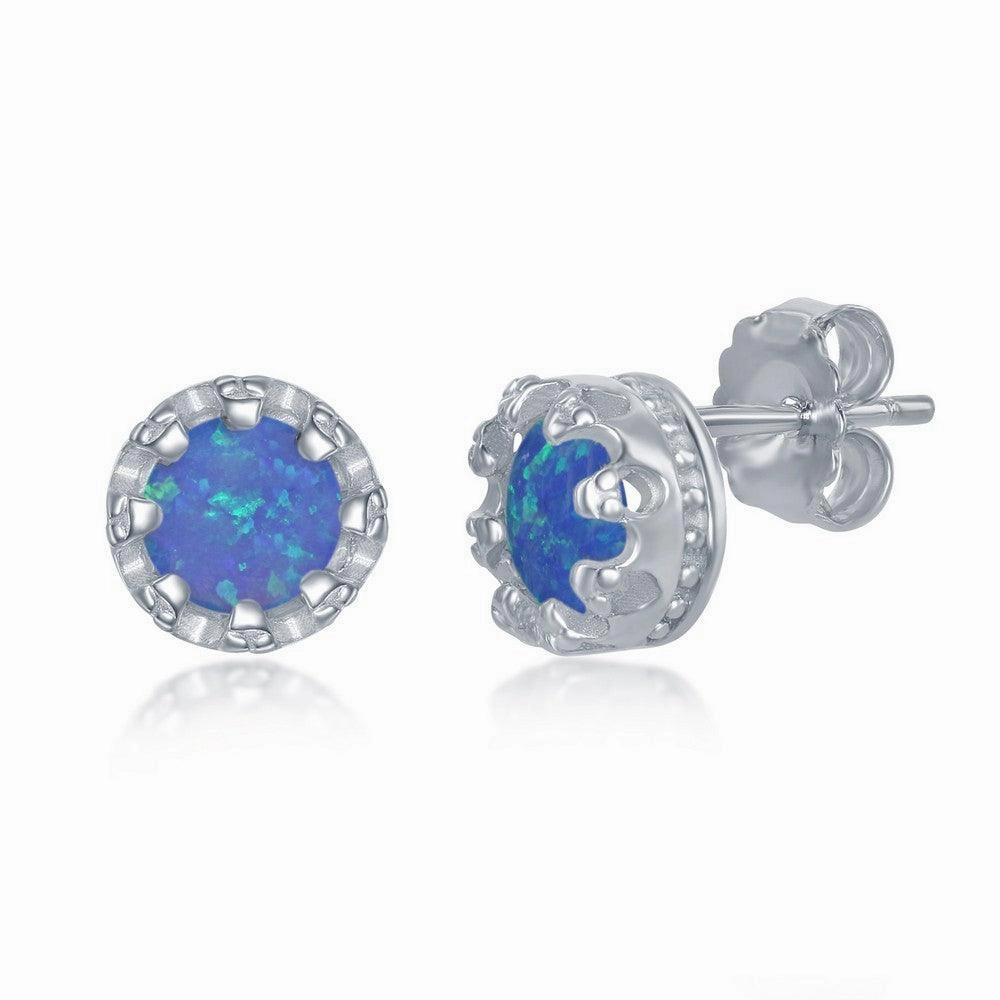 Sterling Silver Blue Opal Stud Earrings