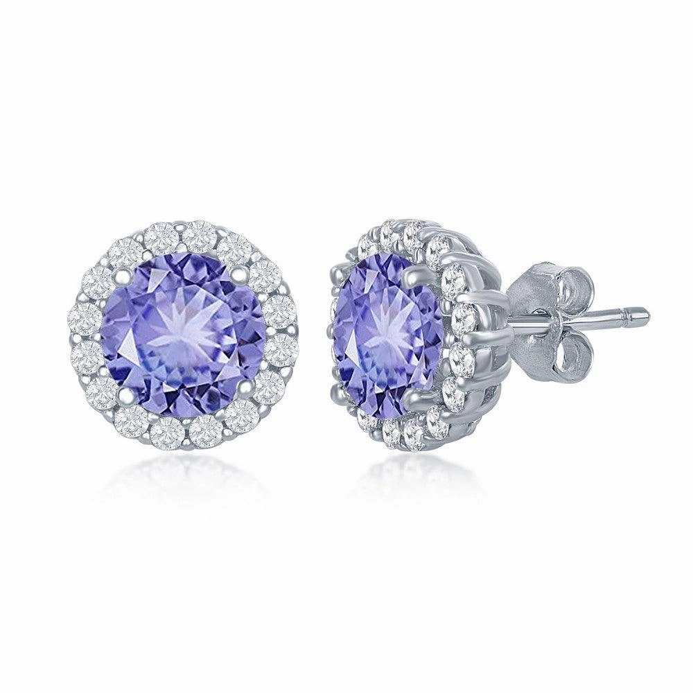 Sterling Silver Blue Prong Round Stud Earrings
