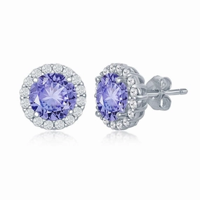 Sterling Silver Blue Prong Round Stud Earrings