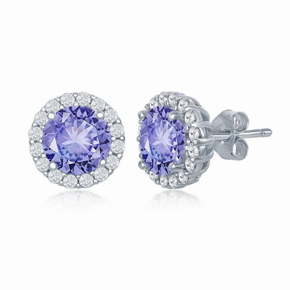 Sterling Silver Blue Prong Round Stud Earrings