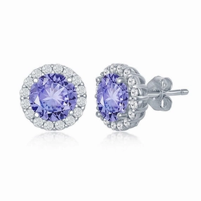 Sterling Silver Blue Prong Round Stud Earrings