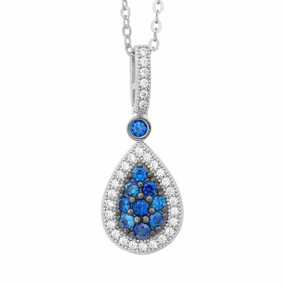 Sterling Silver Blue Sapphire CZ Micro Pave Pendant