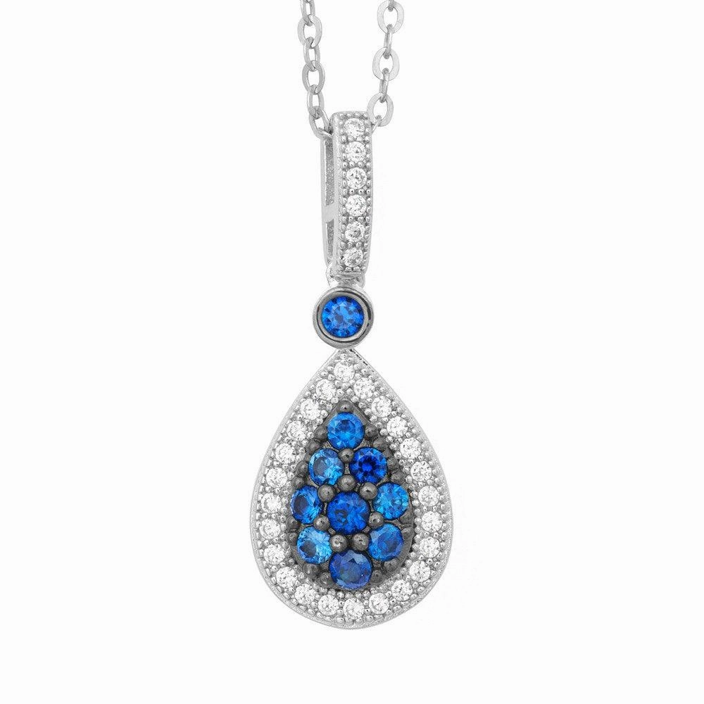 Sterling Silver Blue Sapphire CZ Micro Pave Pendant