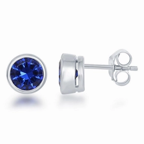 Sterling Silver Blue Sapphire Stud Earrings