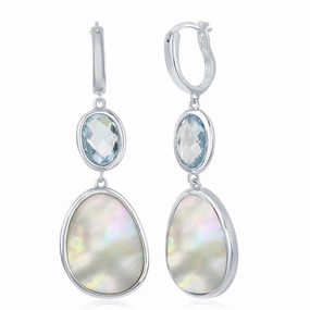 Sterling Silver Blue Topaz and Irregular Design MOP Earrings