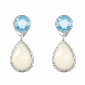 Sterling Silver Blue Topaz and Mother of Pearl Earrings