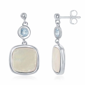 Sterling Silver Blue Topaz and Square MOP Earrings