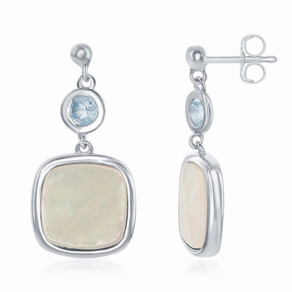 Sterling Silver Blue Topaz and Square MOP Earrings