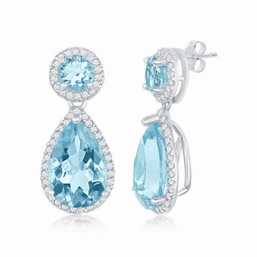 Sterling Silver Blue Topaz Border Earrings
