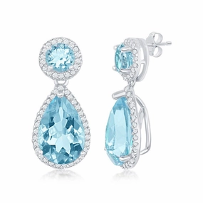 Sterling Silver Blue Topaz Border Earrings