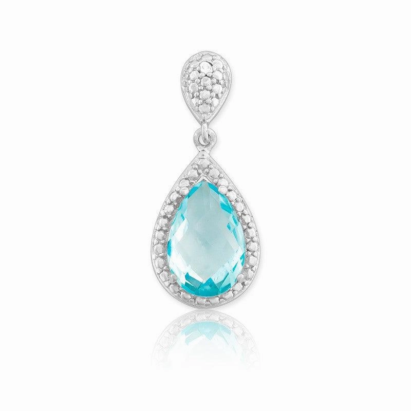 Sterling Silver Blue Topaz Diamond Pendant