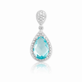 Sterling Silver Blue Topaz Diamond Pendant