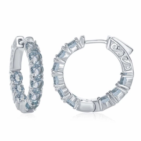 Sterling Silver Blue Topaz Gemstone Hoop Earrings