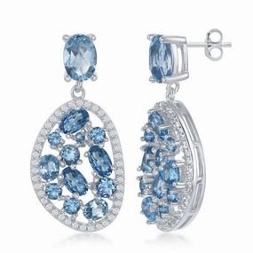 Sterling Silver Blue Topaz Multi Shape Earrings