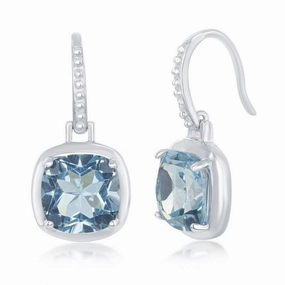 Sterling Silver Blue Topaz Square Earrings