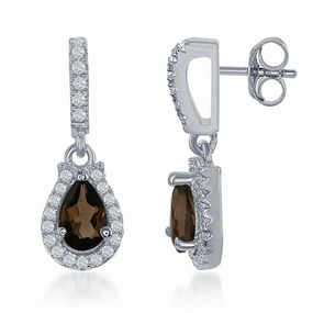 Sterling Silver Brown Pear Smoky Quartz Earrings