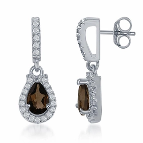 Sterling Silver Brown Pear Smoky Quartz Earrings