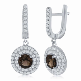 Sterling Silver Brown Round Smoky Earrings