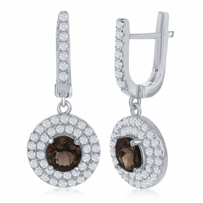 Sterling Silver Brown Round Smoky Earrings