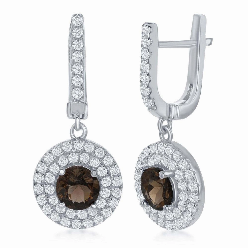 Sterling Silver Brown Round Smoky Earrings