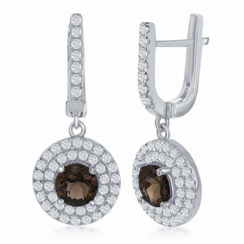Sterling Silver Brown Round Smoky Earrings